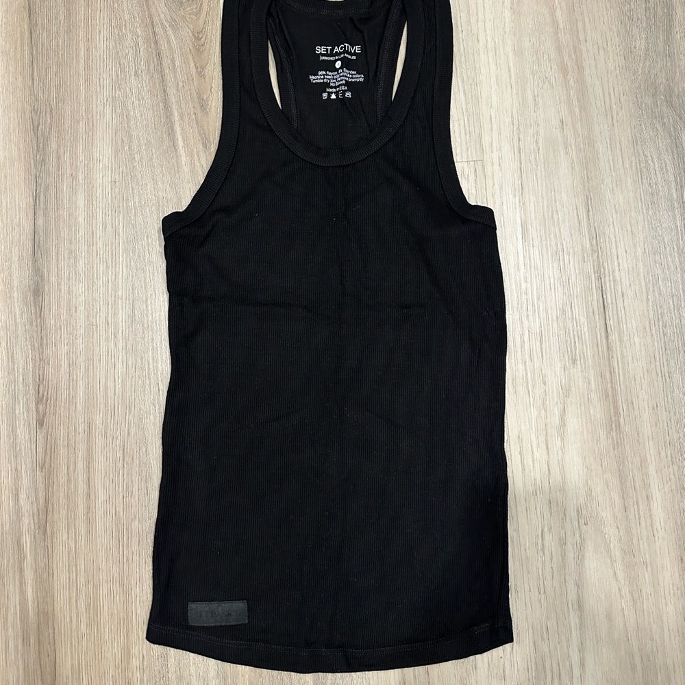 Set Active Women's Black Ribbed Racerback Tank Top size small